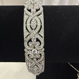 Silver Crystal Filigree Bangle Bracelet